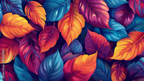 Illustrations of colorful leaves are neatly arranged to make a nice background