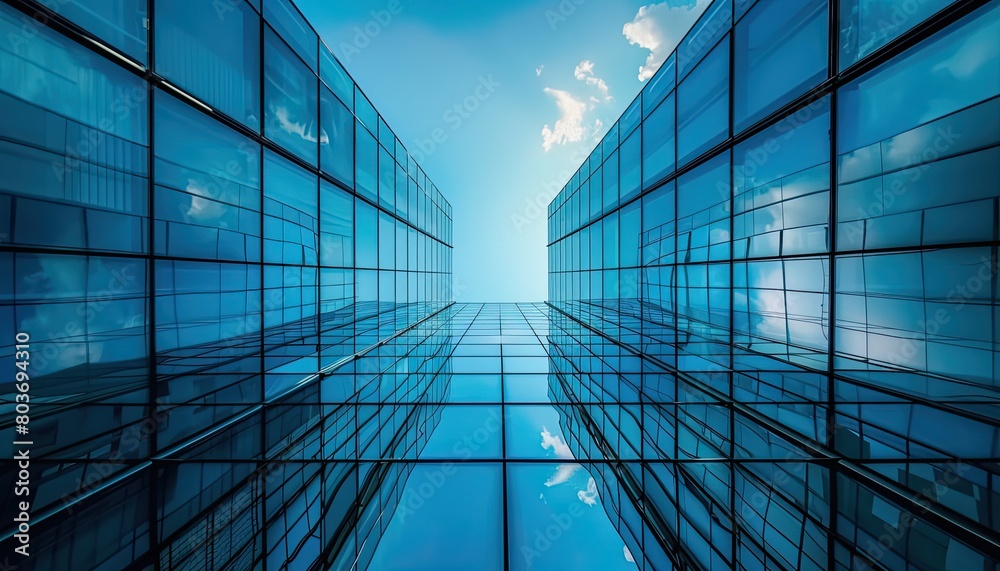Looking Up Blue Modern Office Building