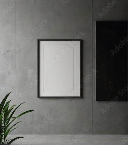 Mock up frame in home interior background, 3d render wall  photo