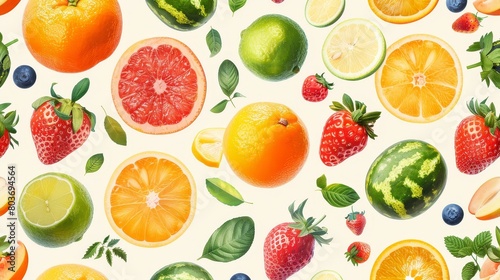 Seamless background of Colorful Fresh Fruits