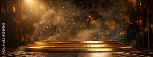 A large golden podium on an abstract gold background. The place for the award.