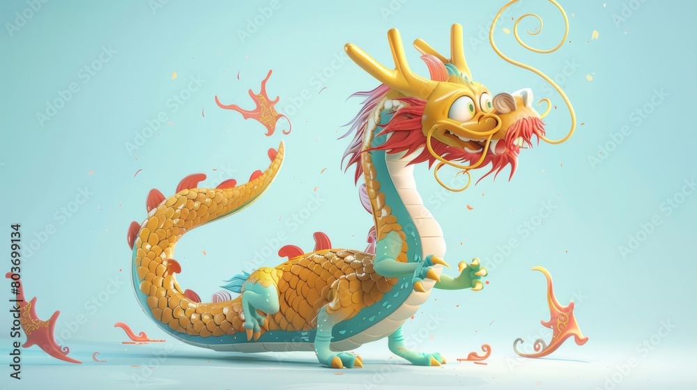 Chinese dragon funny cartoon illustration. Happy New Year of the dragon 2024 greetings card. cartoons. Illustrations