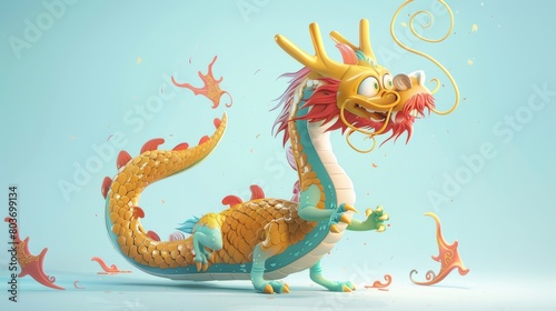 Chinese dragon funny cartoon illustration. Happy New Year of the dragon 2024 greetings card. cartoons. Illustrations