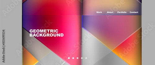 A publication featuring a vibrant geometric background in shades of pink, magenta, and violet. The design includes fluid shapes within a gray border, creating a dynamic and modern look