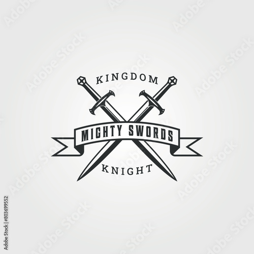 double mighty sword for mighty knight in kingdom logo vector vintage illustration template icon graphic design © rozva barokah