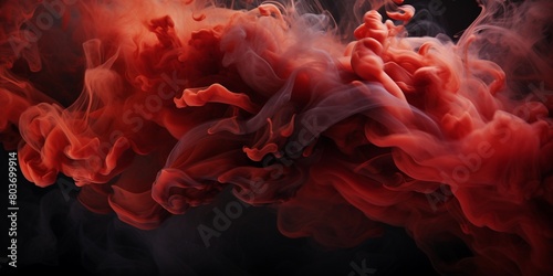 Red and dark brown smoke on a black background, in creative abstraction style