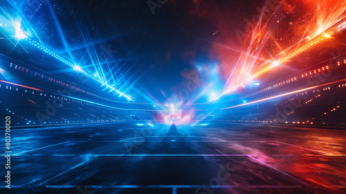 Luxury of Football stadium 3d rendering with red and blue light isolation background  Illustration