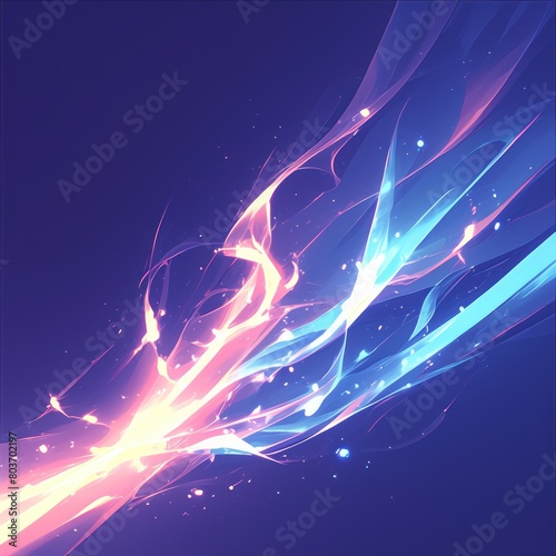 Energy abstract crystal neon lines flow in the center of the image with dominant glowing pink and purple colors 