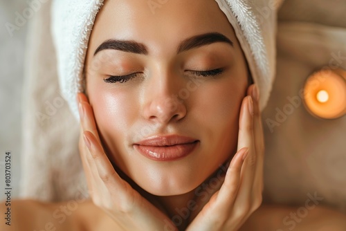beautiful woman doing facial skin care