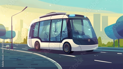 Self driving buses for autonomous transit solid background. cartoons. Illustrations