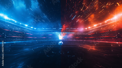 Luxury of Football stadium 3d rendering with red and blue light isolation background, Illustration © AI-Stocks