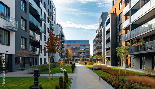 Modern european complex of apartment buildings And outdoor facilities photo
