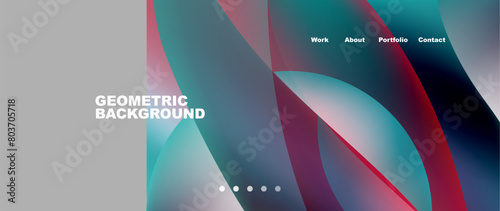 a geometric background with colorful lines and circles on a gray background . High quality