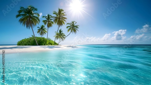 Tropical paradise with crystal-clear waters and sun-kissed palms