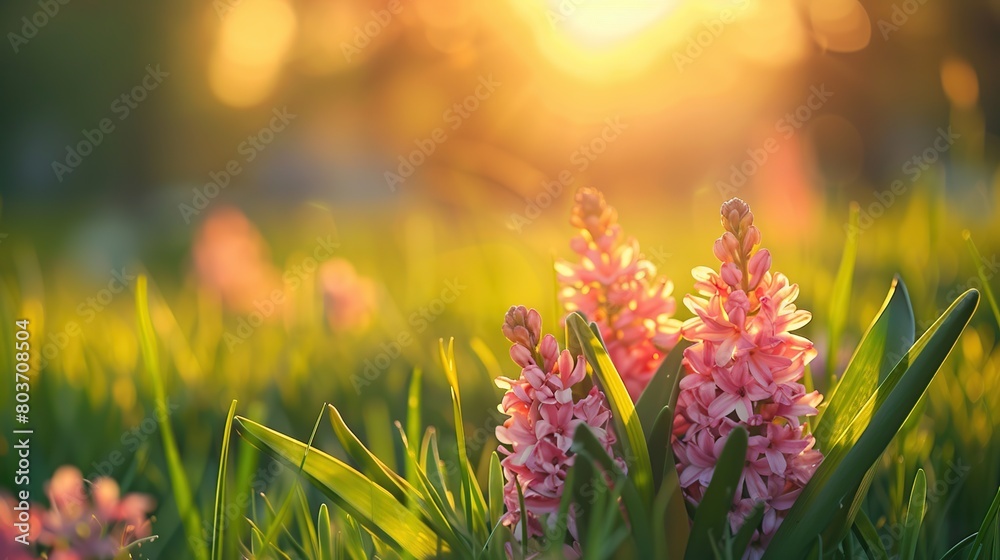 purple lavender flowers in spring at sunset