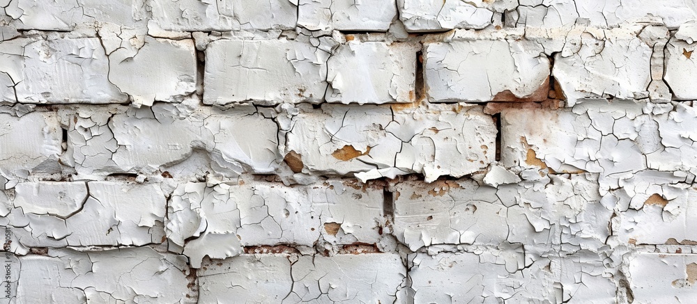 Close-up view of a white wall with paint that is peeling off, revealing the underlying surface Close-up view of a white wall with paint that is peeling off, revealing the underlying surface