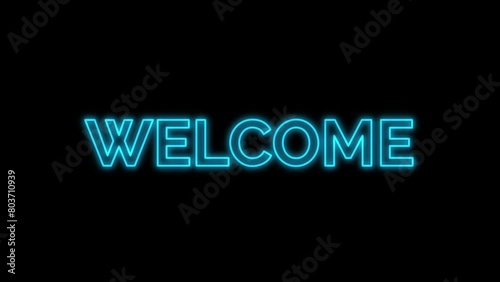 text animation welcome with blue black background glow style for opening.