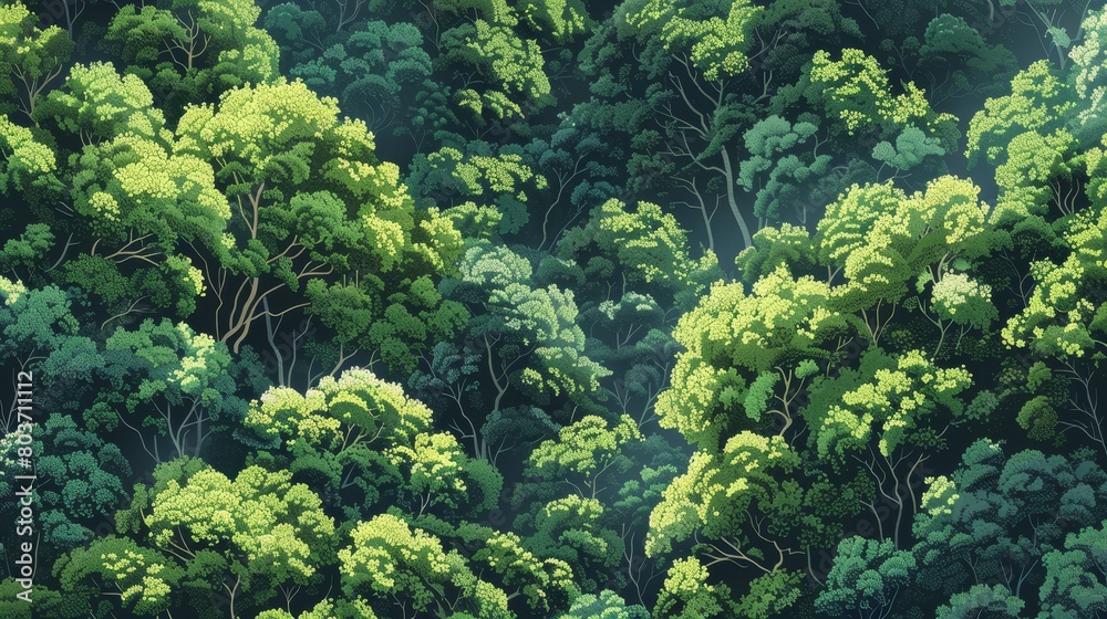  Seamless pattern background of a lush forest scene
