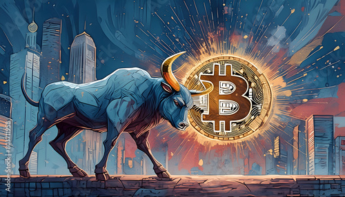 An investment bull with the Bitcoin symbol