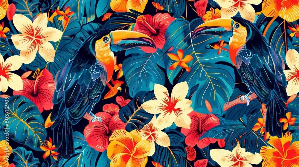 Seamless pattern influenced by vibrant colors of tropical rainforests Seamless pattern influenced by vibrant colors of tropical rainforests