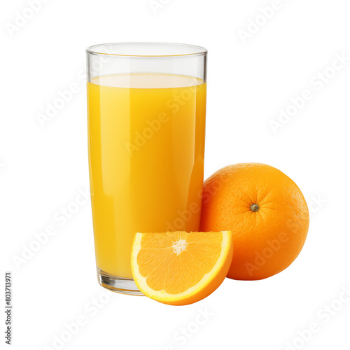 glass of orange juice and oranges isolated on white