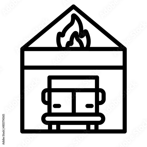 Fire station Vector Line Icon Design