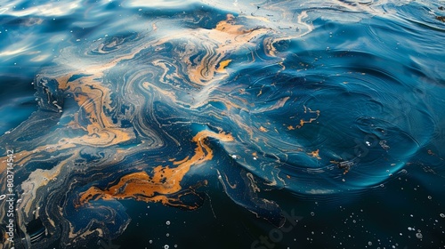Oil spill contaminating the ocean, visual plea for eco-friendly intervention, stark reality photo