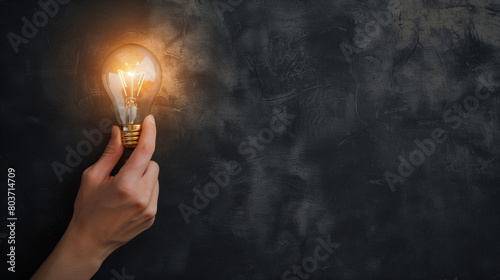 A person is holding a light bulb in their hand. The light bulb is glowing and he is a source of inspiration or creativity