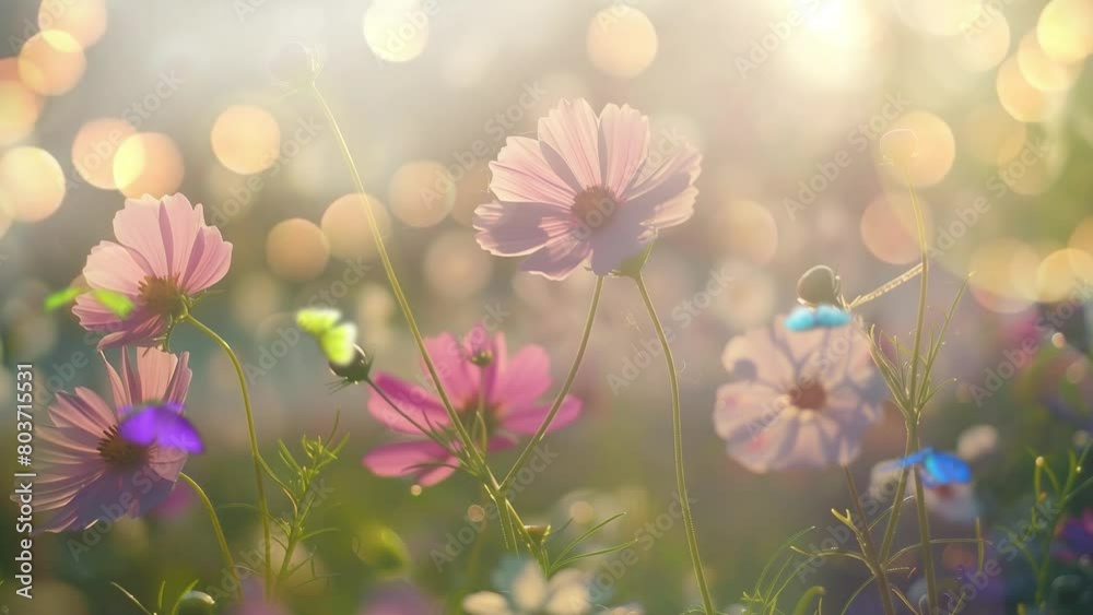 cosmos flowers blooming in the morning. seamless looping overlay 4k virtual video animation background