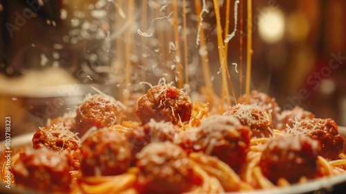 Suspended Spaghetti and Meatballs An Unexpected Culinary Levitation Showcasing the Extraordinary in the Everyday