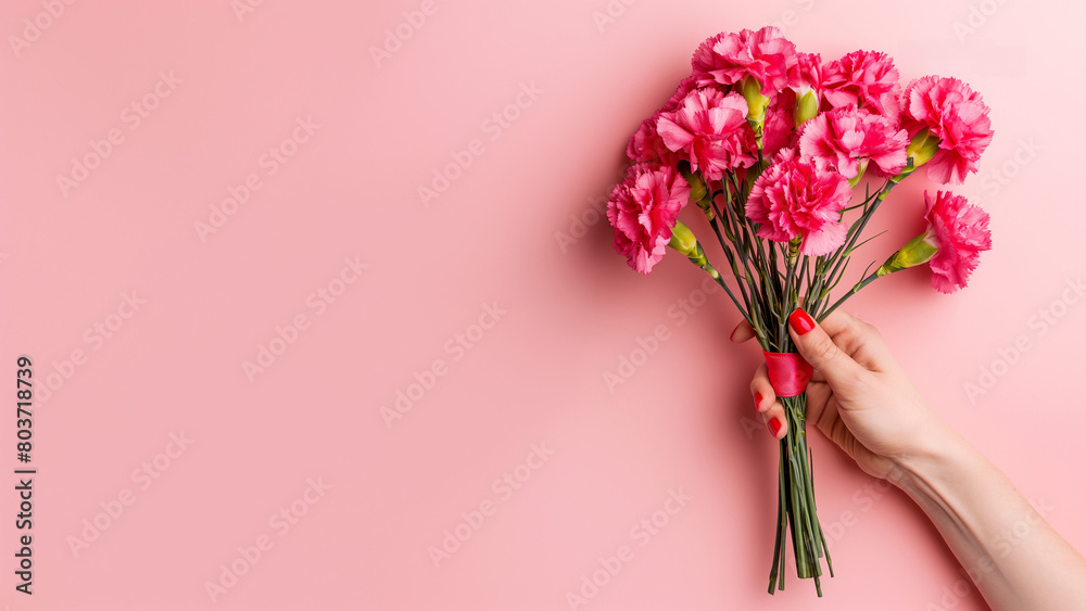 bouquet of carnations flowers in a hand bouquet of carnations flowers in a hand