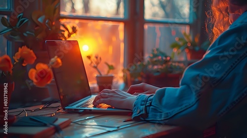 Casual Productivity: Relaxed Individual Engaged with Laptop