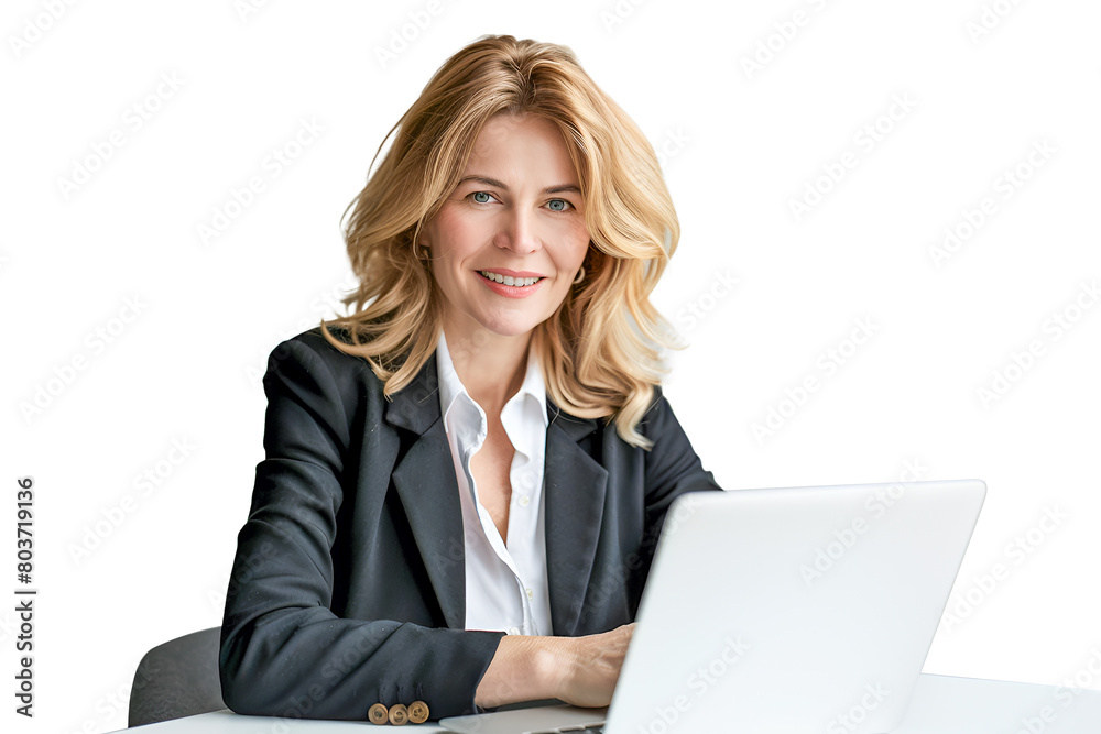 Isolated beauty business woman with laptop on white Isolated beauty business woman with laptop on white