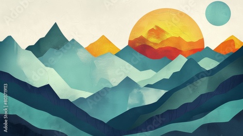 Water color mountains, beautiful mountain scenery