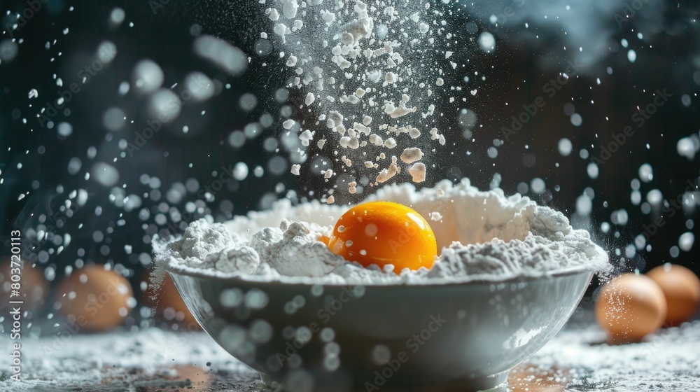 Floating Ingredients in Mixing Bowl for Delectable Dessert Floating Ingredients in Mixing Bowl for Delectable Dessert