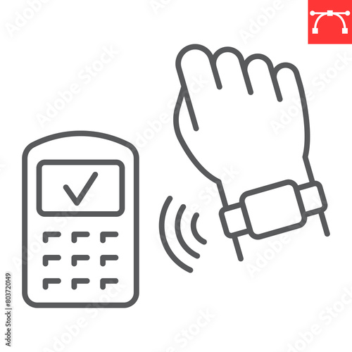 NFC payment line icon, banking and finance, smart watch payment contactless vector icon, vector graphics, editable stroke outline sign, eps 10.