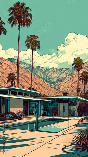 Retro Palm Springs House with Mountain Backdrop