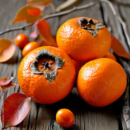 il kako un frutto tipico della stagione autunnale che si distingue per il suo tipico colore aranci, harevst peach ripe orange,generate ai