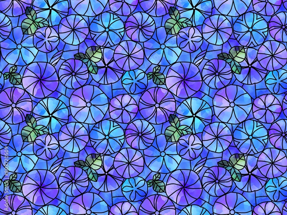 ステンドグラスの朝顔のシームレスパターン　A-1'