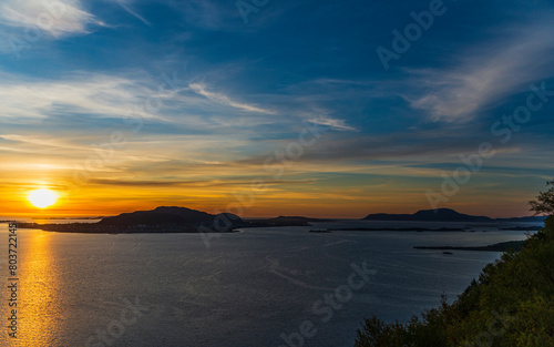 top view of Alesund during a sunset in a sunny evening  Norway