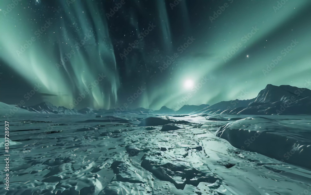 Aurora Borealis in starry polar sky, beautiful 3d rendering