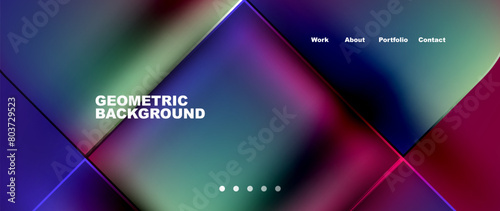 An electronic device displaying a vibrant geometric background with shades of azure, electric blue, purple, and green in triangular and rectangular shapes photo