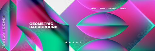 A colorful geometric background featuring circles and squares in shades of purple, violet, pink, and magenta with hints of electric blue. The pattern is vibrant and visually stimulating
