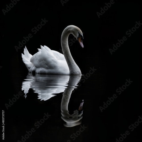 Elegant swan floating on dark water