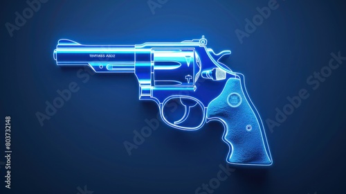 Glowing neon line Pistol or gun icon isolated on black background. photo