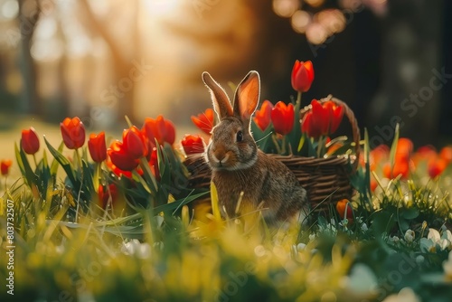 Rabbit in a tulip field #803732507