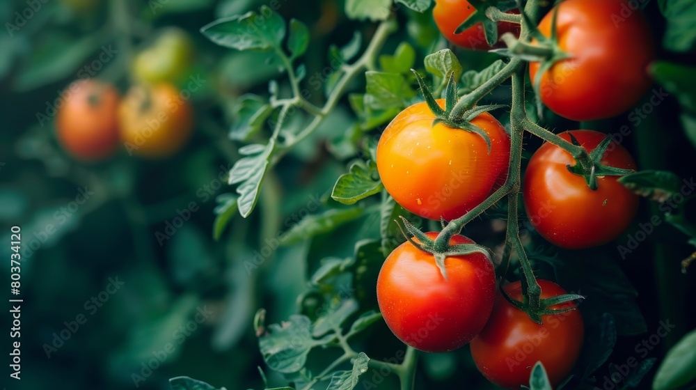 Ripe tomatoes growing on the vine