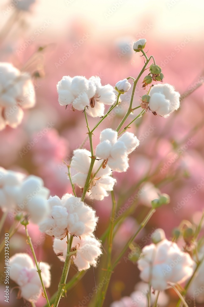 Delicate cotton-like flowers in soft pink field Delicate cotton-like flowers in soft pink field