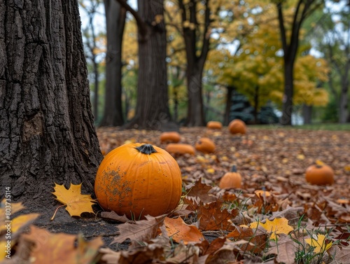 Autumn pumpkin patch in the forest