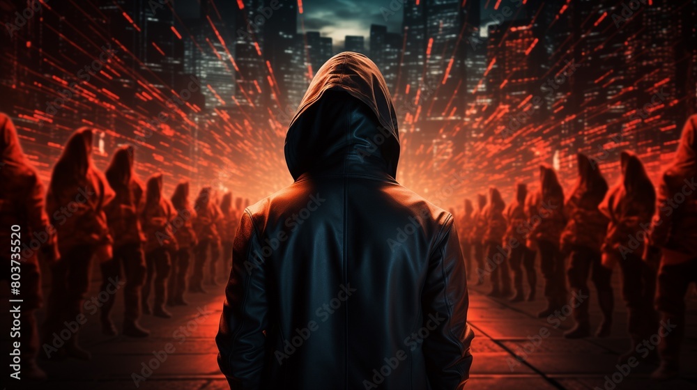 Hacker Engrossed in Complex Code Manipulation, Depicting the Menace of ... image.